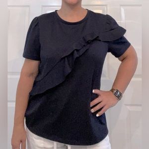 NWT, Ann Taylor Navy Tee w Ruffle, sz XL